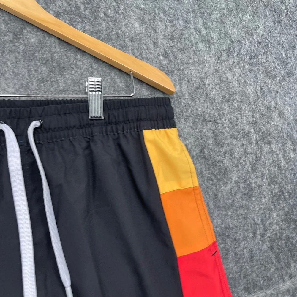 Duvin Shorts Mens XL Black Rainbow Stripe Swim Trunks Board Shorts Retro Style